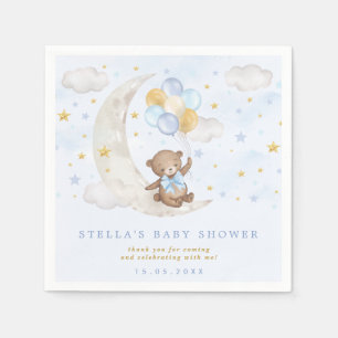 Blue Gold Teddy Bear Balloons Moon Stars Party Serviette