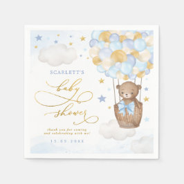 Blue Gold Teddy Bear Hot Air Ballon Baby Boy Serviette