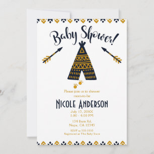 Blue & Gold Tepee Moderne schicke Baby Dusche Einladung