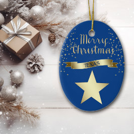 Blue Gold Texas Star Keramik Ornament