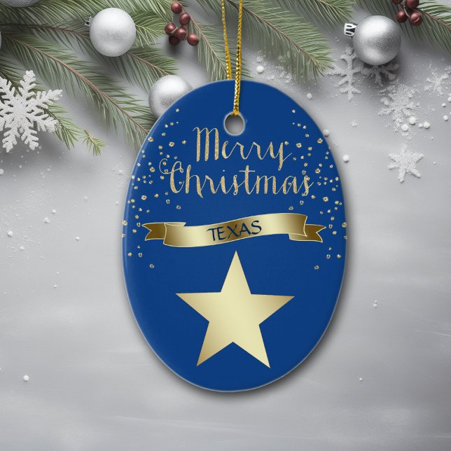 Blue Gold Texas Star Keramik Ornament (Von Creator hochgeladen)