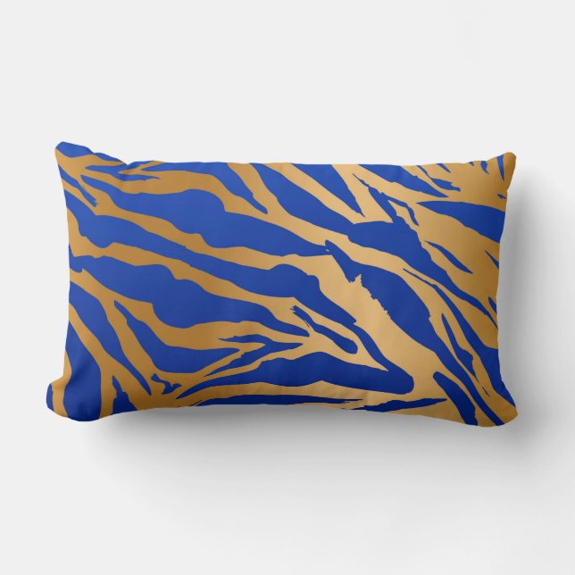Blue & Gold Tiger Print Lumbar Throw Kissen (Vorderseite)