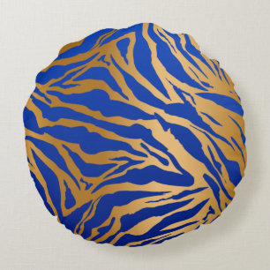 Blue & Gold Tiger Print Round Throw Kissen