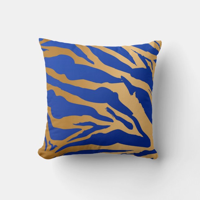 Blue & Gold Tiger Print Throw Kissen (Vorderseite)