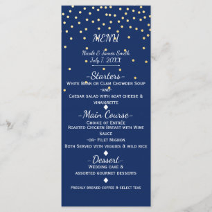 Blue & Gold Tiny Confetti Wedding Menu Card Menükarte