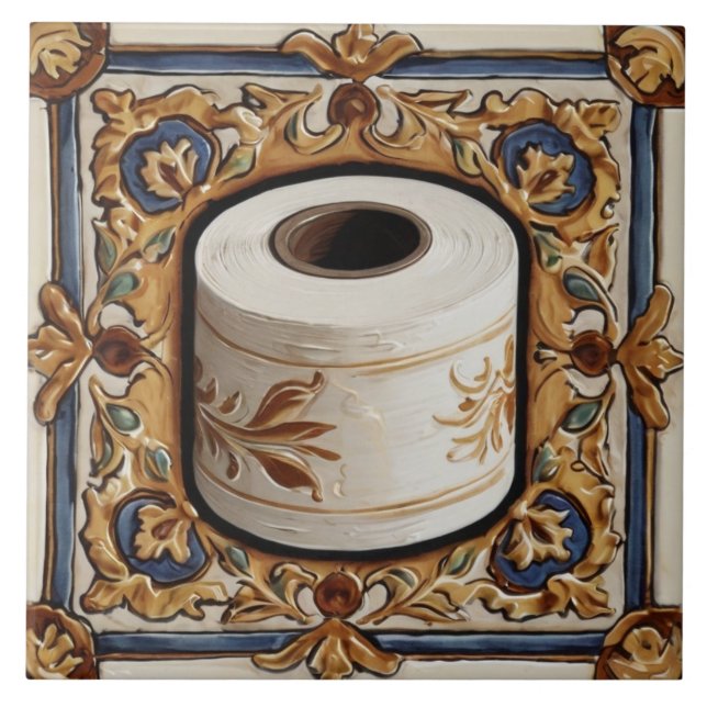Blue Gold Toilettenpapier Roll Funny Bad Fliese (Vorderseite)