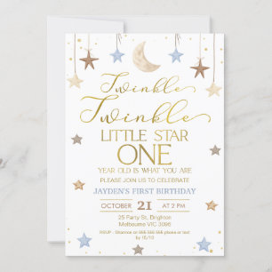 Blue Gold Twinkle Little Star Foto Geburtstag Einladung