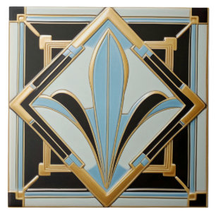 Blue Gold und Black Art Deco Keramik Tile. Fliese