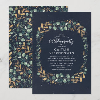 Blue Gold und Green Vintag Birthday Party Einladung