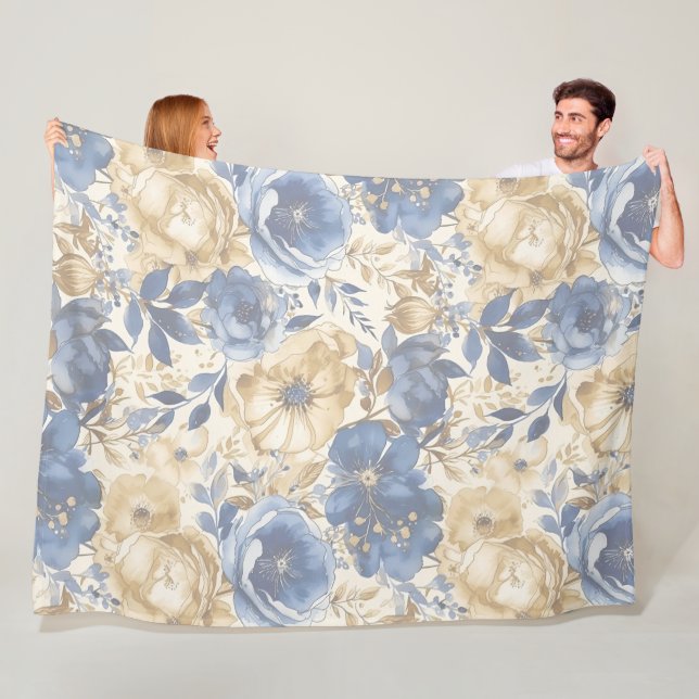 Blue Gold und Tan Floral Fleecedecke (Beispiel)