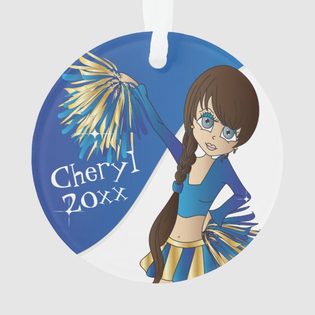 Blue, Gold und White Cheerleader Girl 📣 Ornament (Rückseite)