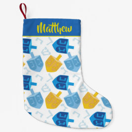 Blue Gold und White Hanukkah Dreidel Fun Kleiner Weihnachtsstrumpf