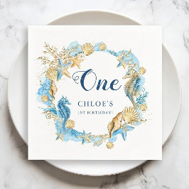 Blue & Gold unter dem Meer Geburtstag Serviette