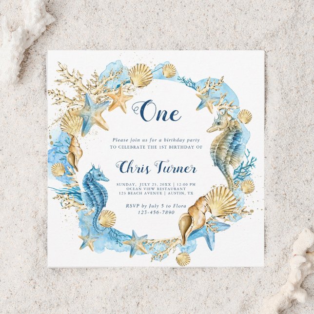 Blue & Gold unter dem Sea Boy Birthday Square Einladung (Von Creator hochgeladen)