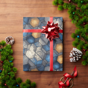 Blue & Gold Urban Hex Wrap Geschenkpapier