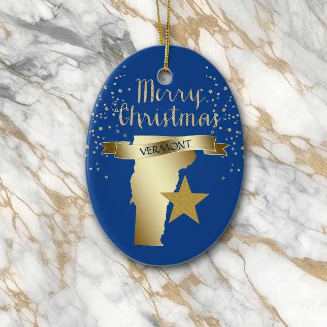 Blue Gold Vermont Star Keramikornament (Von Creator hochgeladen)