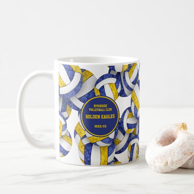 Blue Gold Volleyball Team Farben Trainer Name Kaffeetasse (Mit Donut)