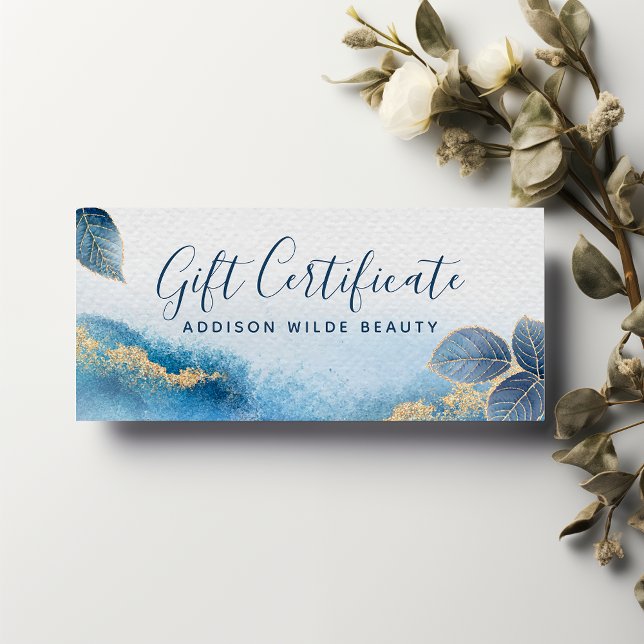 Blue Gold Watercolor Botanic Gift Certificate (Von Creator hochgeladen)