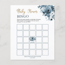 Blue Gold Watercolor Floral Baby Dusche Bingo Card
