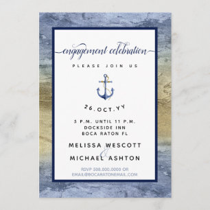 Blue Gold Watercolor #Nautic Party Einladung