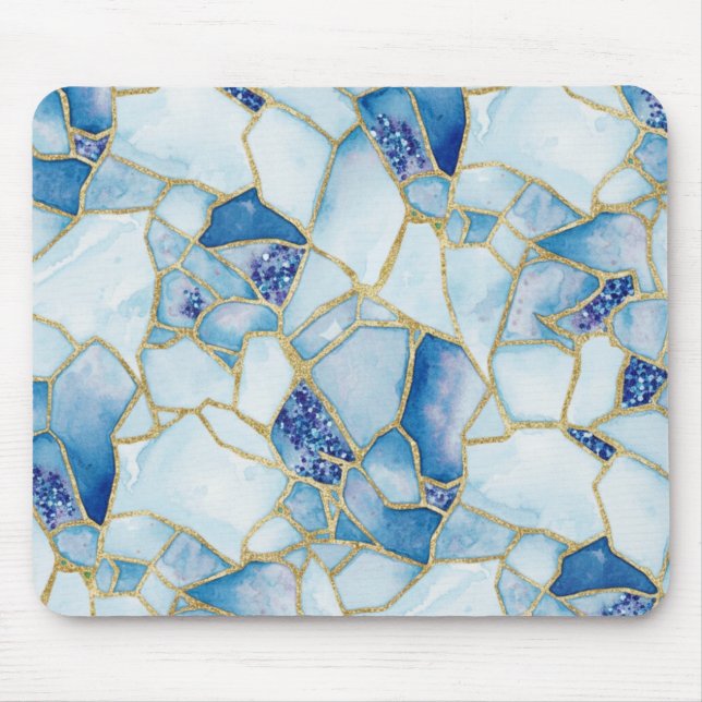 Blue Gold Watercolor Sea Glass Mosaic Pattern Mousepad (Vorne)