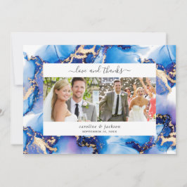 Blue Gold Watercolor Wedding Foto Danke Karte