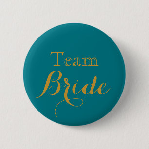 Blue Gold Wedding Team Bride Button