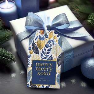 Blue Gold Weihnachten Merry Pattern#21 ID1009 Geschenkanhänger