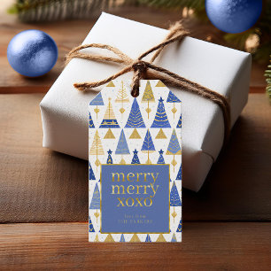 Blue Gold Weihnachten Merry Pattern#25 ID1009 Geschenkanhänger