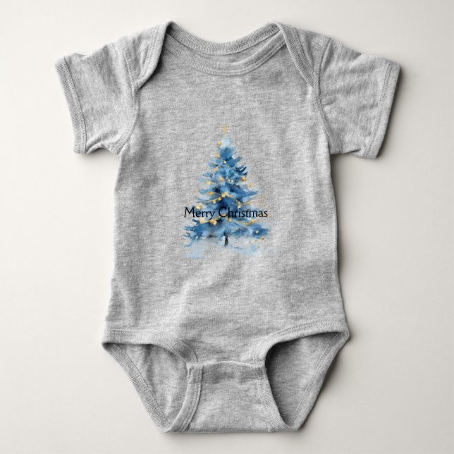Blue Gold Weihnachtsbaum Baby Strampler (Vorderseite)