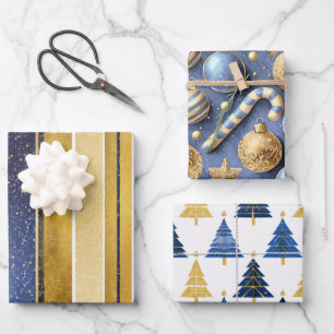 Blue Gold Weihnachtsmuster #12#24#27 ID1009 Geschenkpapier Set