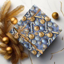Blue Gold Weihnachtsmuster#12 ID1009 Geschenkpapier