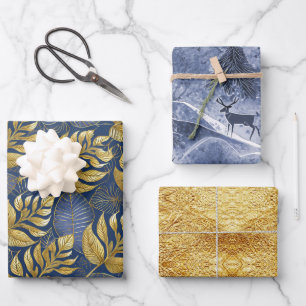 Blue Gold Weihnachtsmuster #13#29#33 ID1009 Geschenkpapier Set