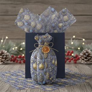 Blue Gold Weihnachtsmuster#20 ID1009 Seidenpapier