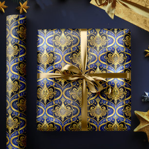 Blue Gold Weihnachtsmuster#30 ID1009 Geschenkpapier