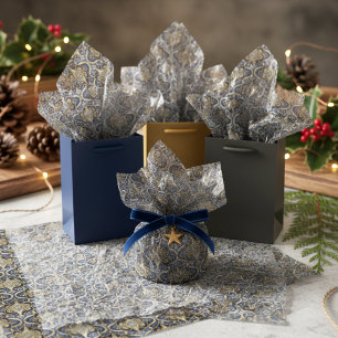 Blue Gold Weihnachtsmuster#30 ID1009 Seidenpapier