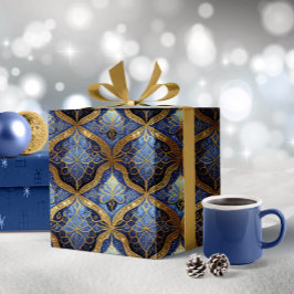 Blue Gold Weihnachtsmuster#31 ID1009 Geschenkpapier