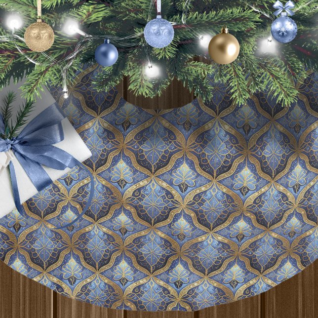 Blue Gold Weihnachtsmuster#31 ID1009 Polyester Weihnachtsbaumdecke (Von Creator hochgeladen)