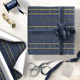 Blue Gold Weihnachtsmuster#34 ID1009 Geschenkpapier