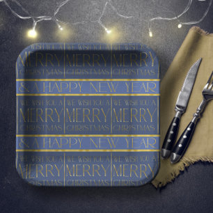 Blue Gold Weihnachtsmuster#34 ID1009 Pappteller