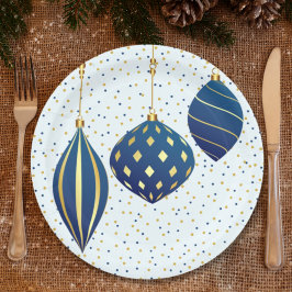 Blue Gold Weihnachtsschmuck und Dots Holiday Pappteller