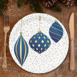 Blue Gold Weihnachtsschmuck und Dots Holiday Pappteller