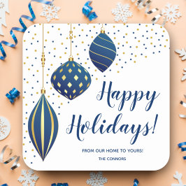 Blue Gold Weihnachtsschmuck und Dots Holiday Quadratischer Aufkleber