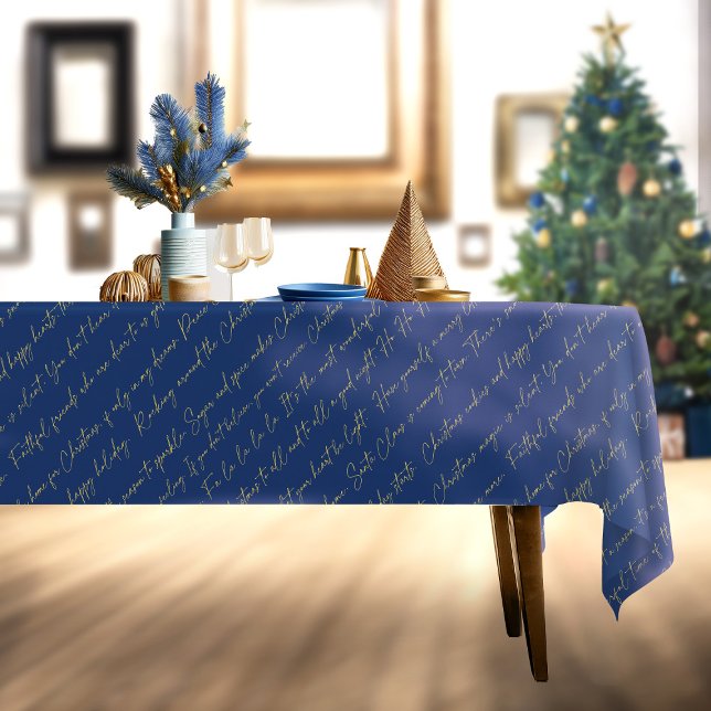 Blue Gold Weihnachtstypografie Pattern#36 ID1009 Tischdecke (Von Creator hochgeladen)