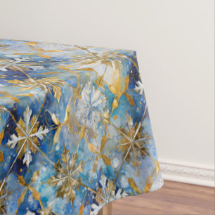 Blue Gold White Christmas Snowflakes Tischdecke