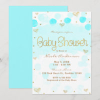 Blue Gold White Polka Dots & Hearts Baby Dusche