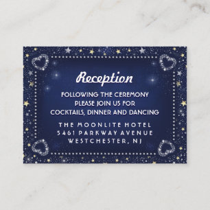 Blue Gold & White Stars Matching Hochzeitsempfang Begleitkarte