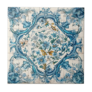 Blue Gold & White Talavera Azulejo Look Tile 3 Fliese