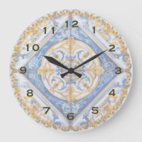 Blue Gold White Talavera Azulejo Look Wall Clock
