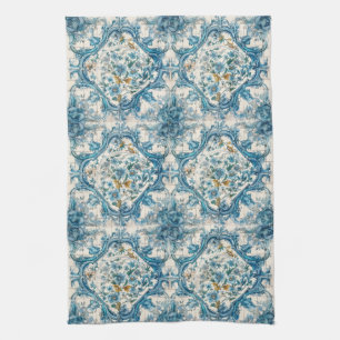 Blue Gold & White Talavera Azulejo Tile Look 3 Geschirrtuch